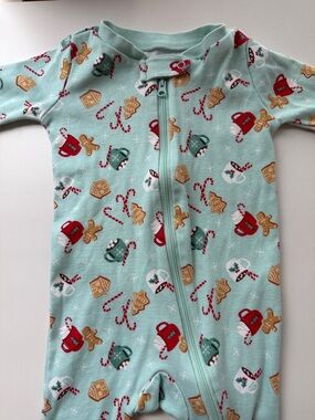 Janie & Jack Mint Green Holiday Gingerbread & Candy Print Footed Pajama